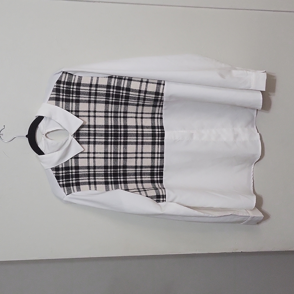 Plaid Tweed Panel Blouse